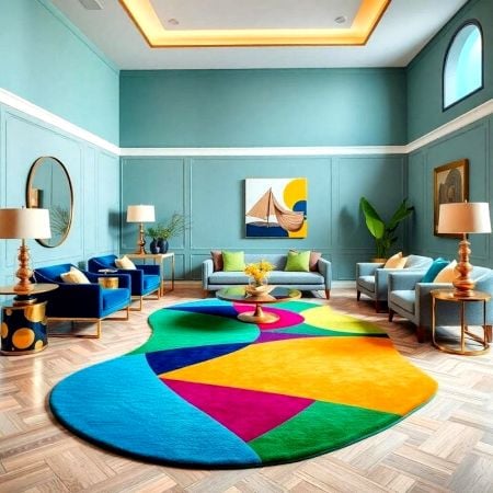 Handcrafted Multicolor Geometric Abstract Living Rug